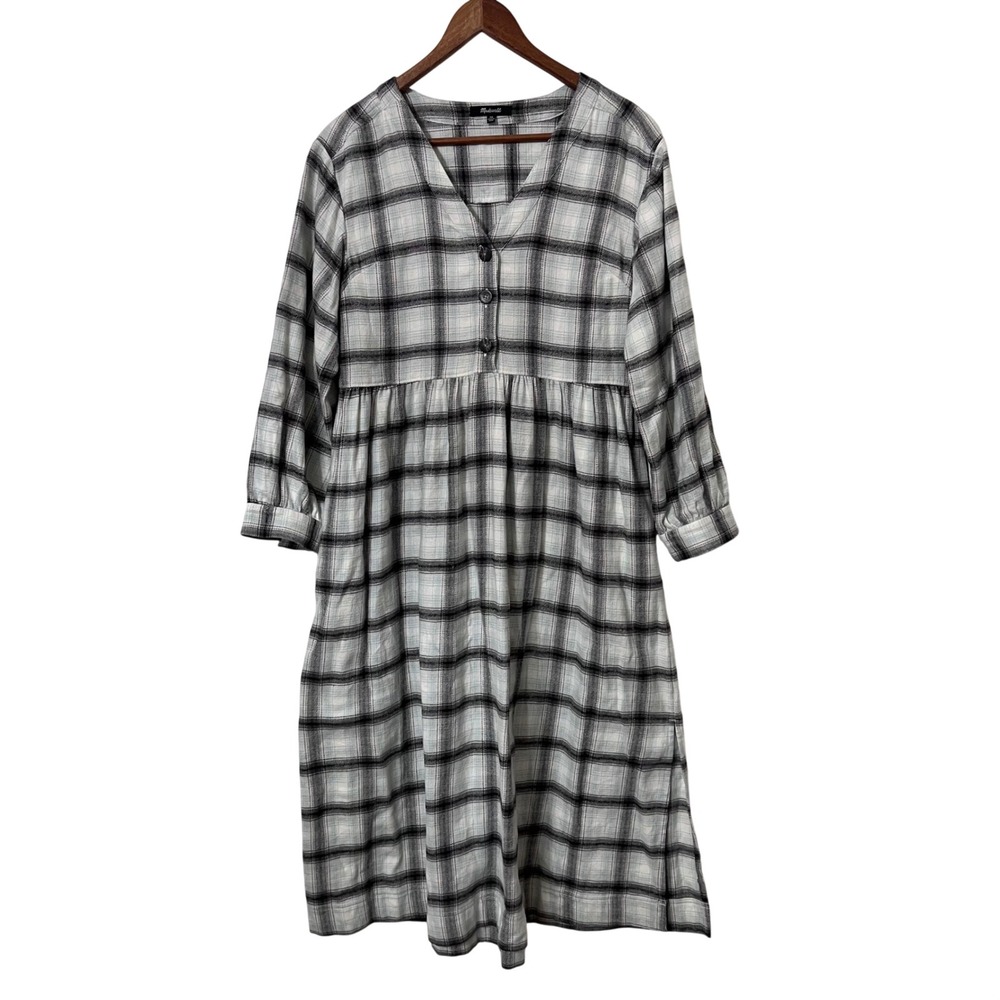Madewell Flannel Button Front Midi Dress Long Sleeve V Neck Womens Oversized 90s - Picture 4 of 10